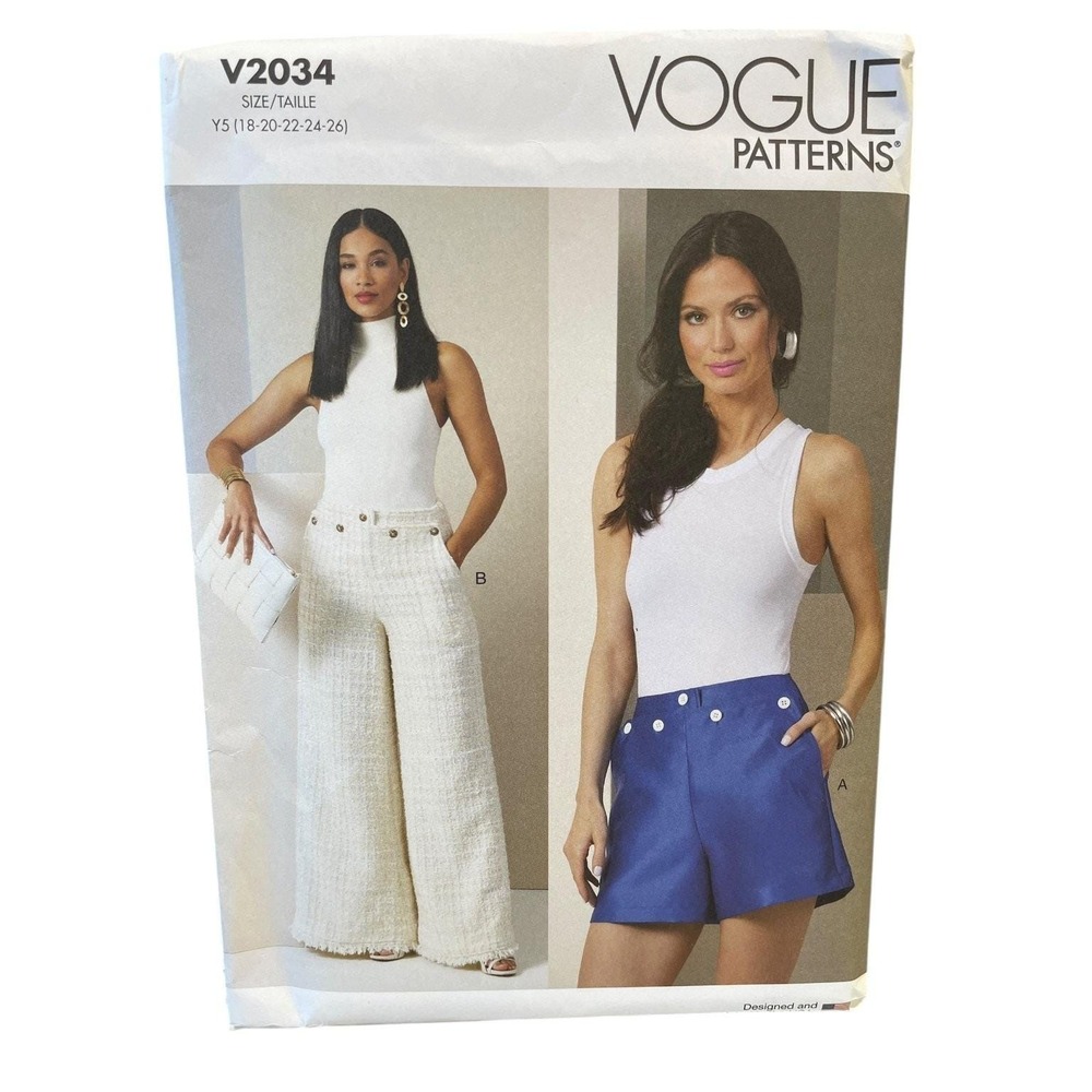 Vogue Sewing Pattern V2034 Misses Size 18-26 Sailor Shorts Wide Leg Pants Modern